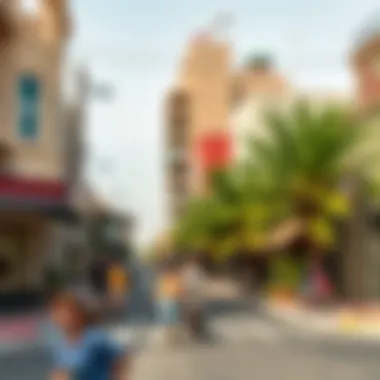 Vibrant streets of a neighborhood with hotel options