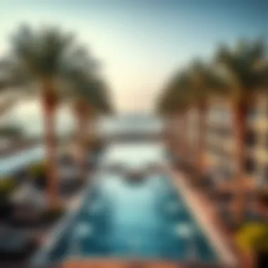 Stunning Resort Aesthetics Luxurious resort view with palm trees and pool