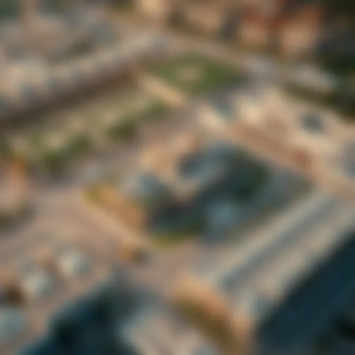 Aerial Perspective of Aljurf and Surrounding Developments Aerial view of property developments around Aljurf Sales Center