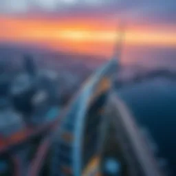 Aerial view of Arc Tower B showcasing its unique architectural design