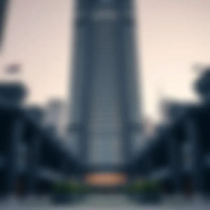 Luxury Residential Tower in Business Bay Ground level perspective of a luxury residential tower in Business Bay