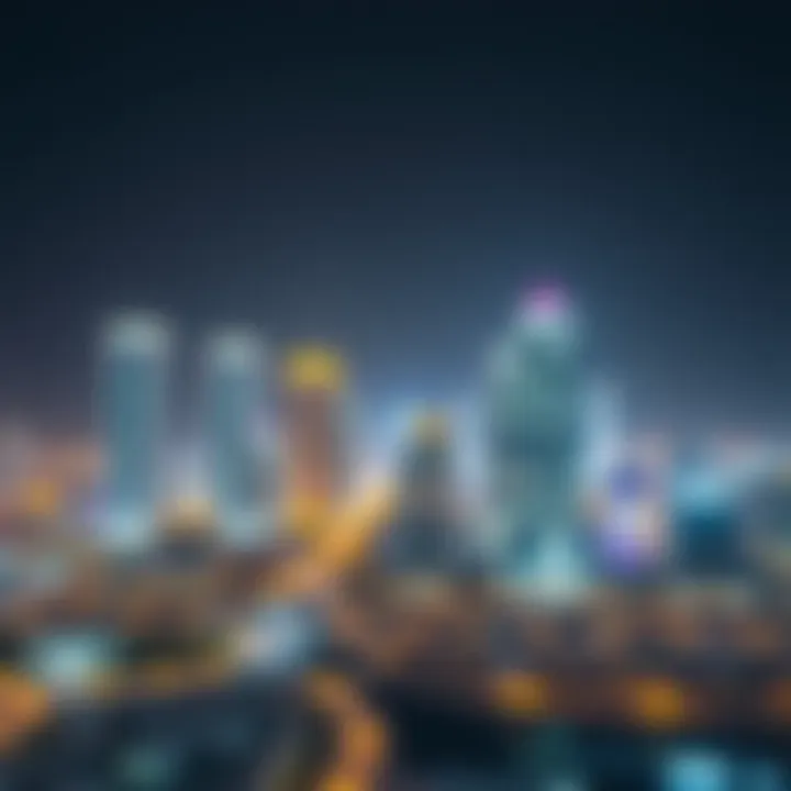 Illuminated Skyline of Business Bay at Night Night view of Business Bay with illuminated buildings