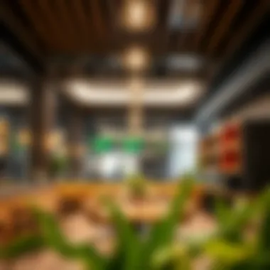 A modern cafeteria interior showcasing a cozy atmosphere with unique decor