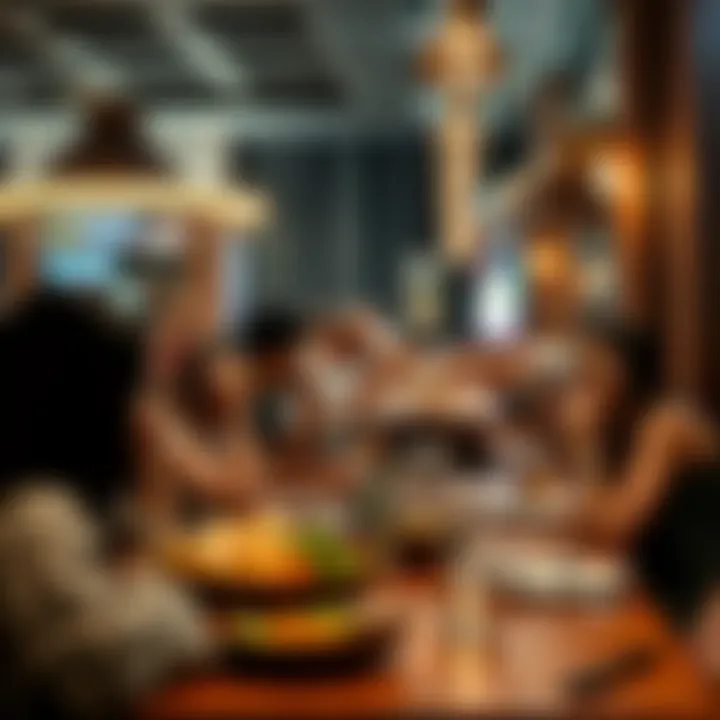 A group of friends enjoying a casual dining experience at a popular eatery in Dubai Marina, showcasing convivial atmosphere.