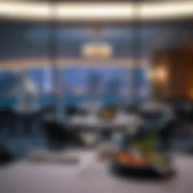 An elegant table setting at a fine dining restaurant in Dubai Marina, highlighting exquisite culinary art.