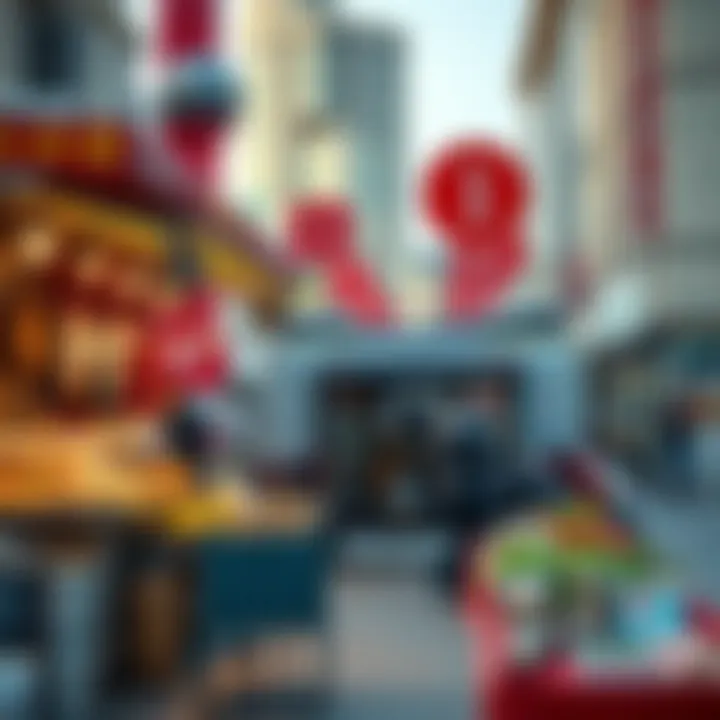 A bustling street food scene in Dubai Marina, featuring diverse culinary delights and flavors.