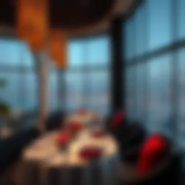 Luxurious Dining with a View in Jumeirah Luxurious dining setting at a high-end restaurant overlooking the Dubai skyline