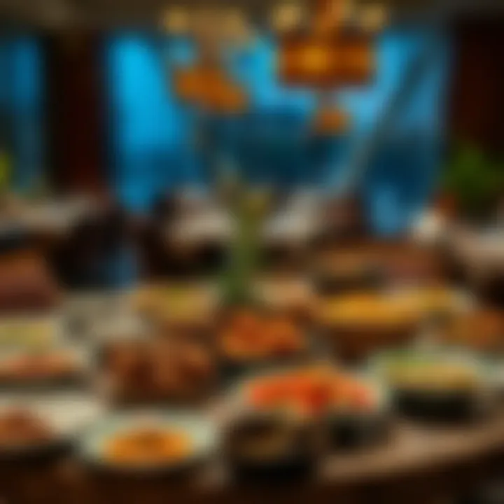 Traditional Middle Eastern Cuisine in Jumeirah An array of traditional Middle Eastern dishes elegantly presented on a table