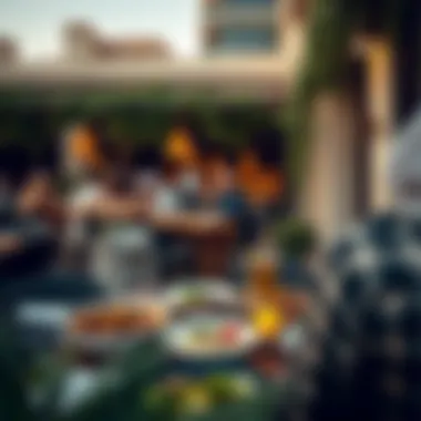 Lively Outdoor Dining Scene in Jumeirah A lively outdoor dining experience with patrons enjoying diverse cuisines