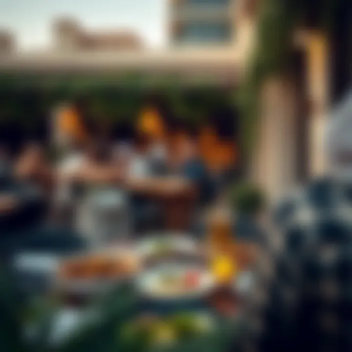 Lively Outdoor Dining Scene in Jumeirah A lively outdoor dining experience with patrons enjoying diverse cuisines