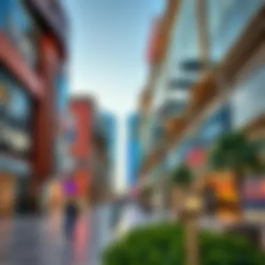 Vibrant shopping district within Festival City featuring luxurious brands