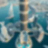 Aerial view of Dubai Creek Tower highlighting its height and unique architecture