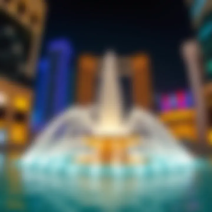 The Dubai Mall Fountain surrounded by vibrant cityscape