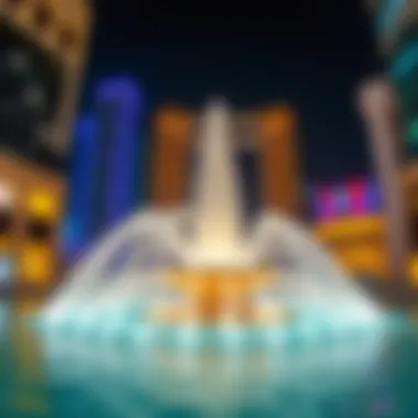 Fountain with Vibrant Cityscape The Dubai Mall Fountain surrounded by vibrant cityscape