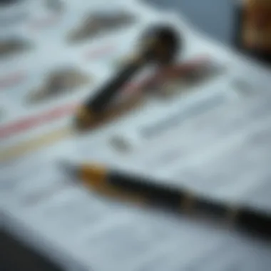 A close-up of auction documents and property listings