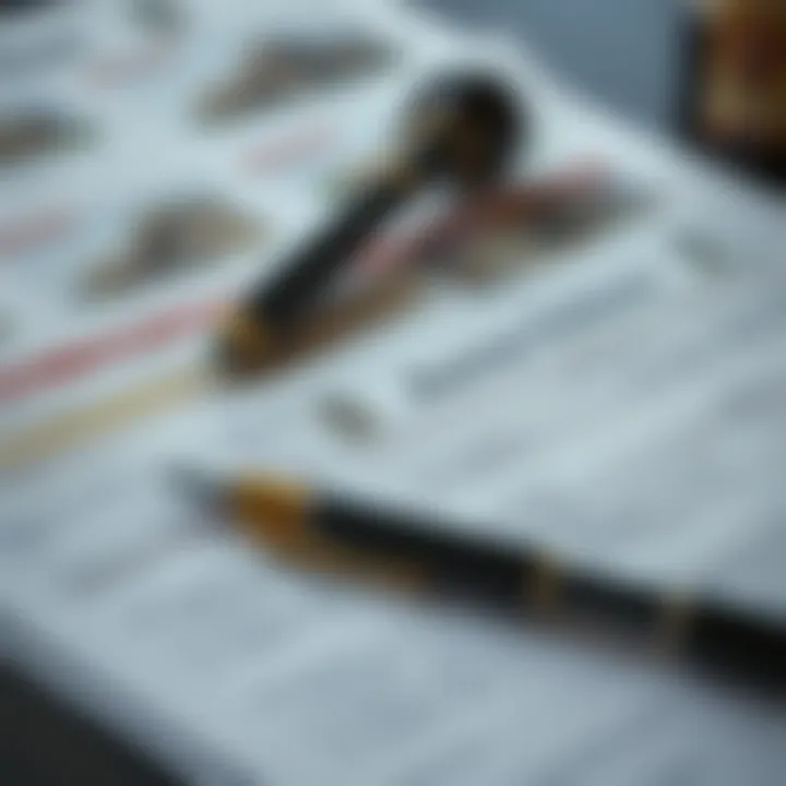 A close-up of auction documents and property listings