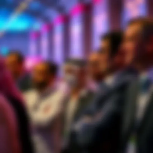 A vibrant auction scene showcasing bidders engaged in action