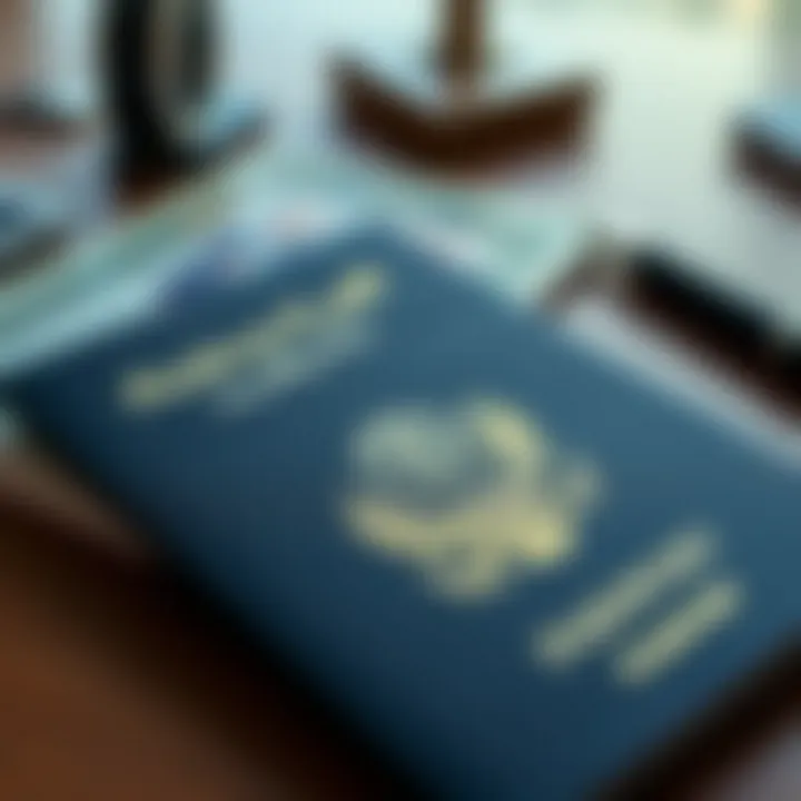 Close-up of residency visa and passport on a desk