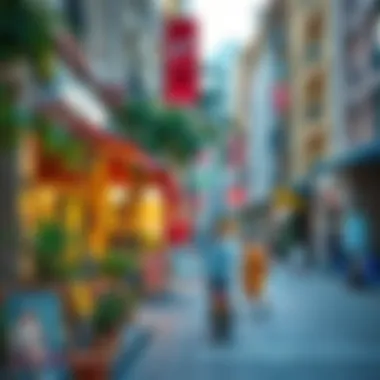 Vibrant street scene in Burjuman highlighting local amenities and lifestyle