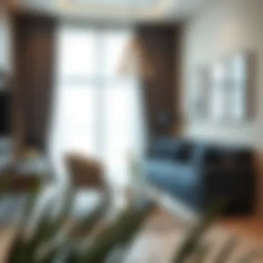 Dining area in a 1BHK apartment emphasizing space and elegance in Al Qusais