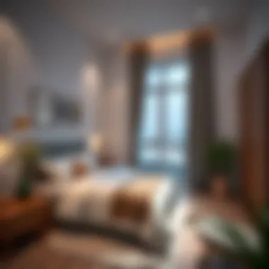 Serene bedroom environment in a 1BHK showcasing comfort and tranquility in Al Qusais