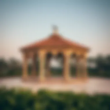 The unique architectural design of the park's gazebos adding character to the landscape.