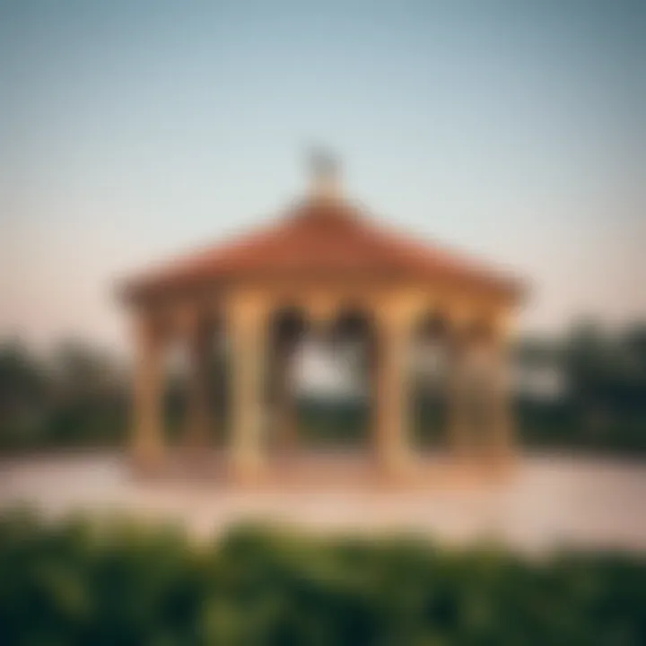 The unique architectural design of the park's gazebos adding character to the landscape.