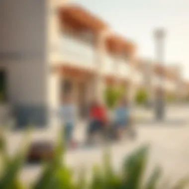 Community Living in Al Seef Village Vibrant community life in Al Seef Village with families enjoying outdoor spaces