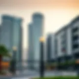 Stunning view of modern Arada office buildings in Dubai