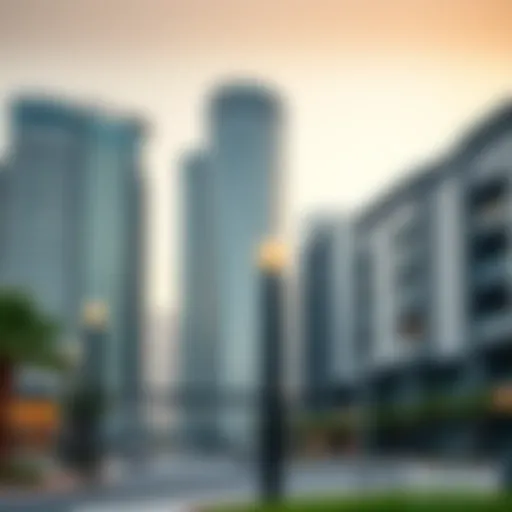 Stunning view of modern Arada office buildings in Dubai