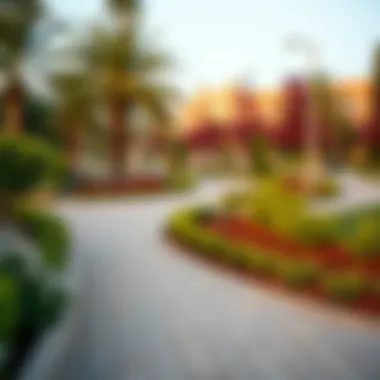 Beautiful pathways and landscaping within Barsha Park