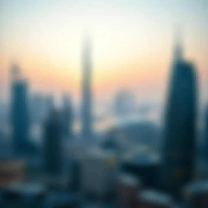 Panoramic view of Dubai skyline highlighting برج كيان.