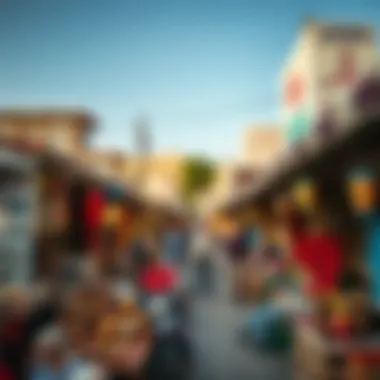 An engaging marketplace in ديرة دبي, filled with colorful displays of local goods and cultural artifacts.