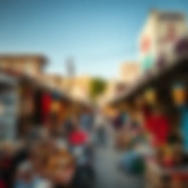 An engaging marketplace in ديرة دبي, filled with colorful displays of local goods and cultural artifacts.