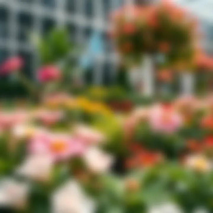Close-up of vibrant floral landscaping within Discovery Gardens