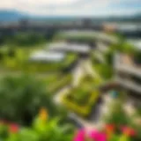 Panoramic view of Discovery Gardens showcasing lush greenery and modern architecture