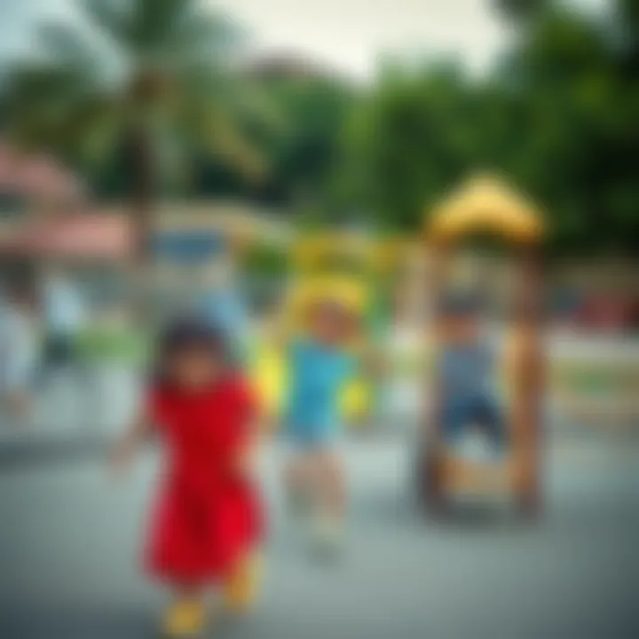Family Fun at a Community Playground Children enjoying a playground in a community park