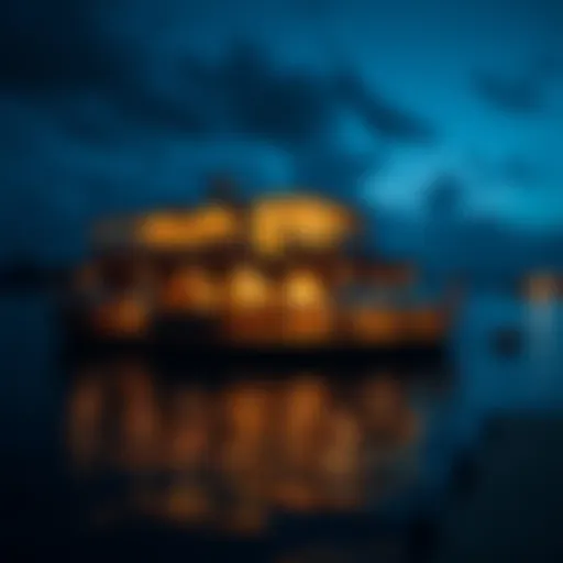 Floating Restaurant at Night A stunning view of a floating restaurant illuminated at night