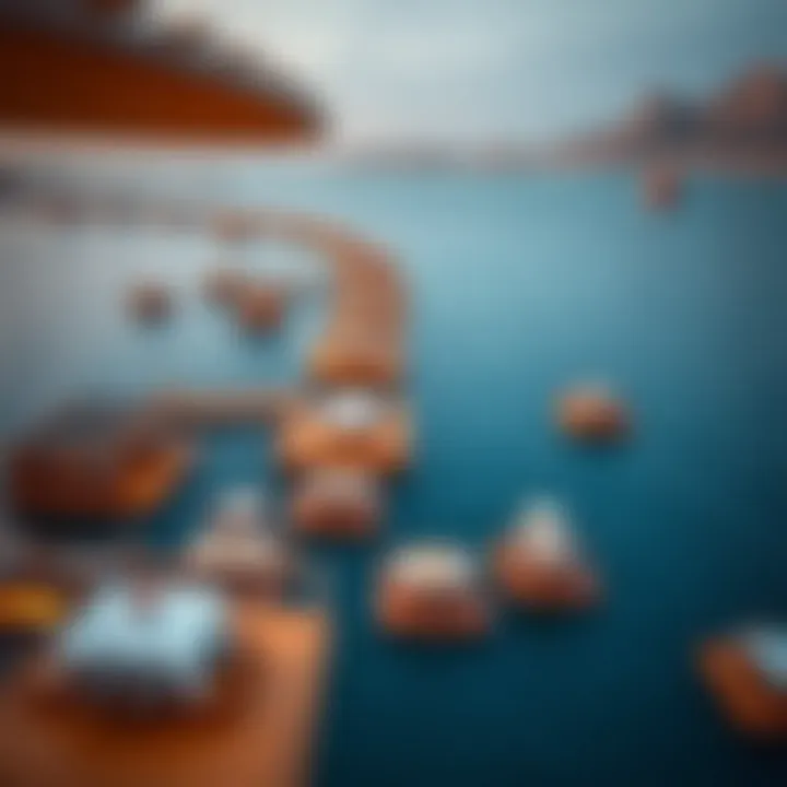 Floating Dining Landscape Aerial view showcasing multiple floating restaurants along the Dubai coastline