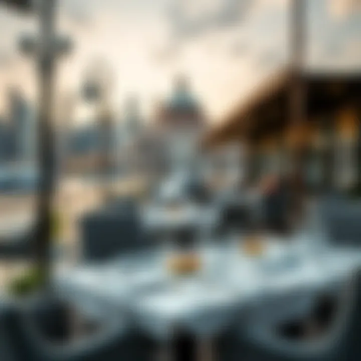 Waterfront Dining Experience Elegant seating arrangement with a waterfront view at a floating restaurant