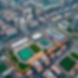 Aerial Perspective of Dubai Sports City Aerial view of Dubai Sports City showcasing its layout and nearby facilities