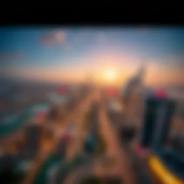 Dubai Salon Landscape Aerial view of Dubai skyline with salon locations highlighted