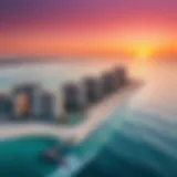 Aerial view showcasing the pristine coastline of Pearl Jumeirah Beach