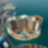 Aerial view of Peninsula Five showcasing its stunning architecture