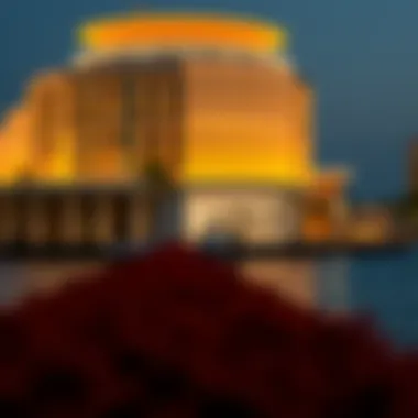 The striking exterior of Pier 7 illuminated at night