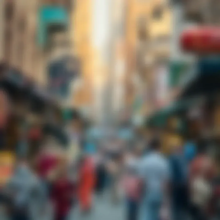 Vibrant Market Streets: The Pulse of Souq Deira A panoramic view of the bustling market streets filled with shoppers
