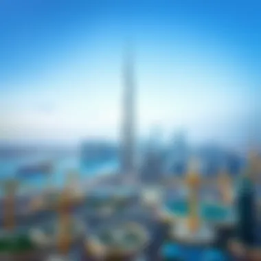 Dubai Skyline with Burj Al Khalifa Panoramic view of Dubai skyline featuring Burj Al Khalifa