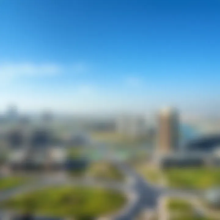 Panoramic View of Jumeirah Village Circle Panoramic view of Jumeirah Village Circle showcasing residential towers