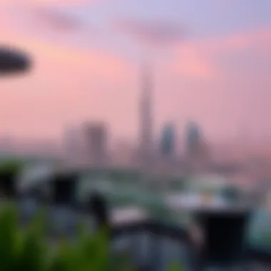 Terrace View of Dubai Skyline Panoramic view of Dubai skyline from a terrace