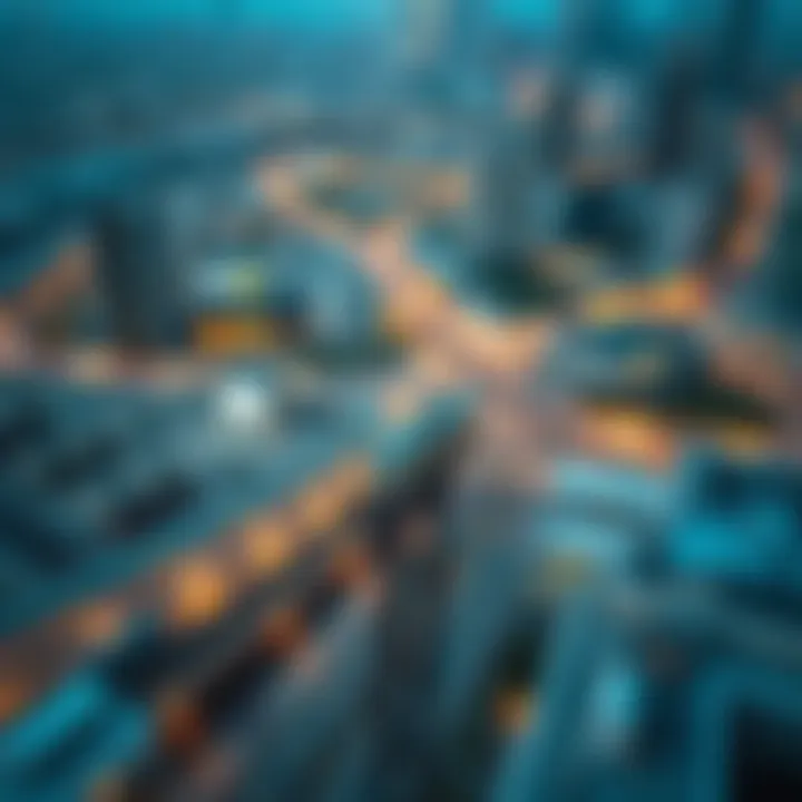 Aerial Perspective of Dubai with Metro Stations An aerial view of Dubai highlighting metro stations and urban landscape